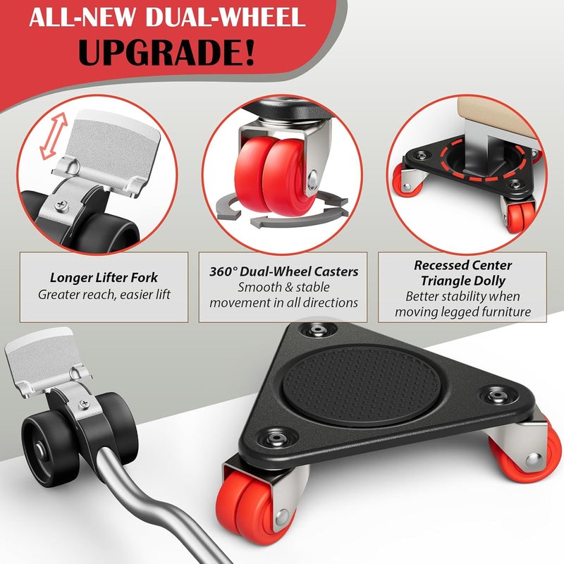 ONEON Furniture Mover Ultra Triangle with 6 Wheels – All-New Upgraded Heavy Item Moving Tool Double-Wheeled Tri-Dolly with Auxiliary Lifter, Full Carbon Steel Panels, Supports up to 1320 lbs - Image 2